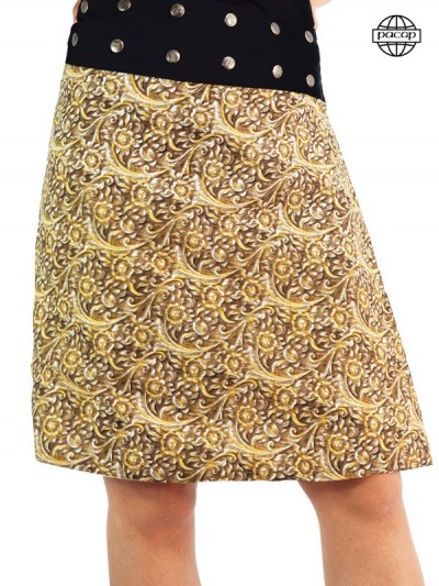 Long skirt woman vintage brown flowers surrounded by yellow, buttoned black belt