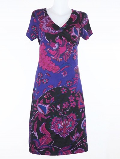 Summer dress, women's dress, purple dress, fuchsia dress, v-neck dress, cross-over heart dress, short sleeve dress.