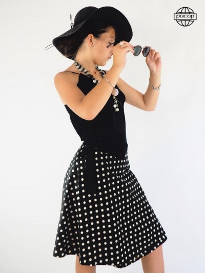 Black reversible cotton skirt with polka dot print