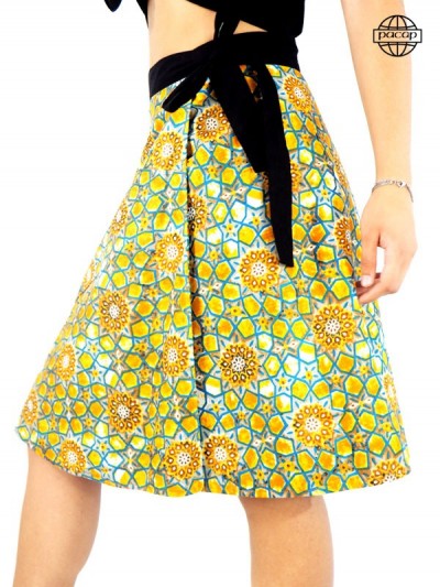 Multicolored wrap skirt 2 lengths floral and geometric pattern