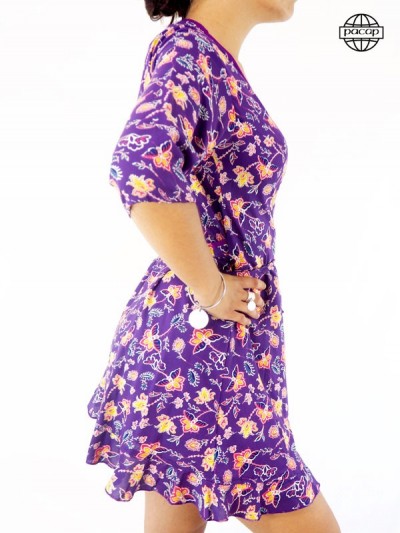 Women's Short Wallet Dress with Floral Print