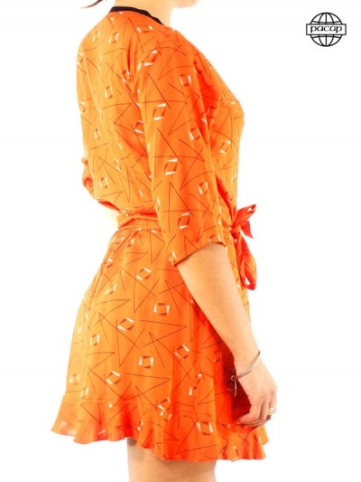 Orange Geometric Printed Wallet Dress with Short Cover-Up Summer