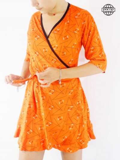 Orange Geometric Printed Wallet Dress Short Cover-Up
