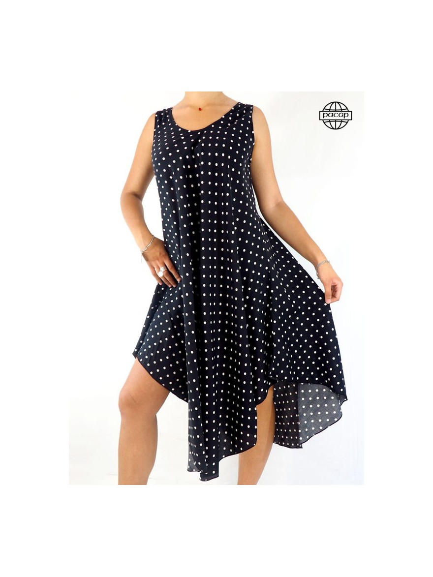 Black summer dress, flowing dress, white polka dot dress, off-shoulder dress, adjustable dress, wide strap dress