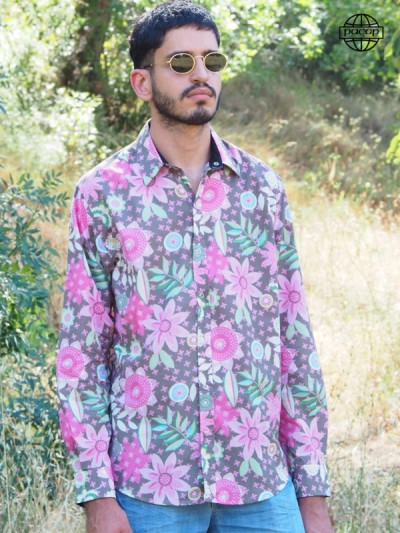 Wholesaler Original color shirt Hawaiian for Man in Fleurs Couleur Bonbon