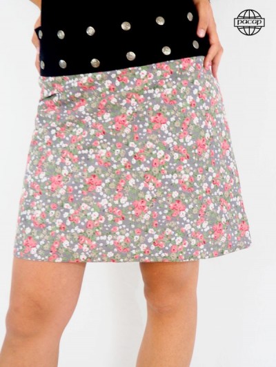 Colorful Asymmetric Printed Midi Skirt Summer Large Black Buttoned Belt