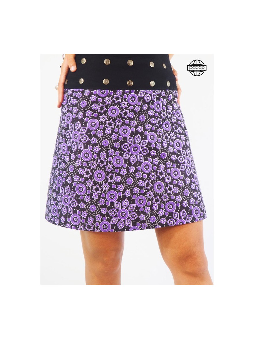 Purple and Black Women's Summer Midi Reversible Stripe Skirt