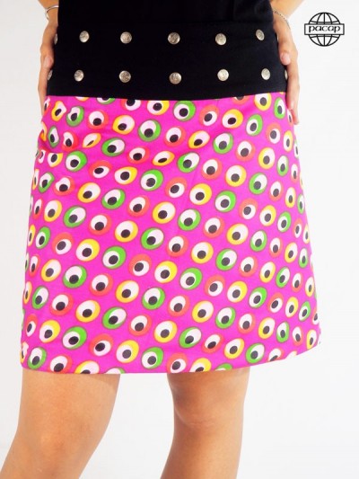 Skirt Summer Mi-Longue Printed Geometric Violet Large Black Belt Black Buttons
