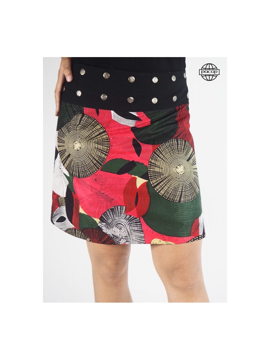 Skirt Skater Mi-Longue Multicolore Reversible Buttons Size Unique Female Summer