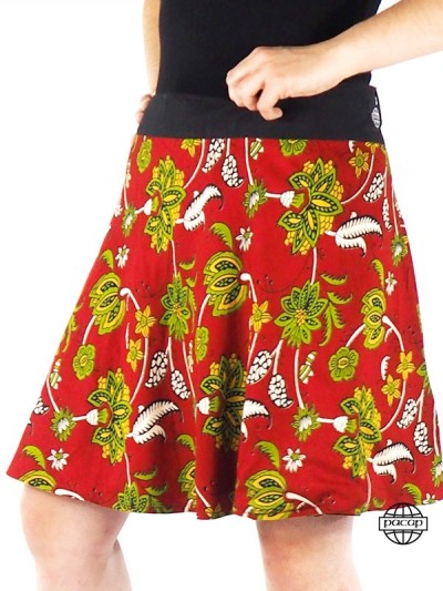Reversible red skirt with floral print