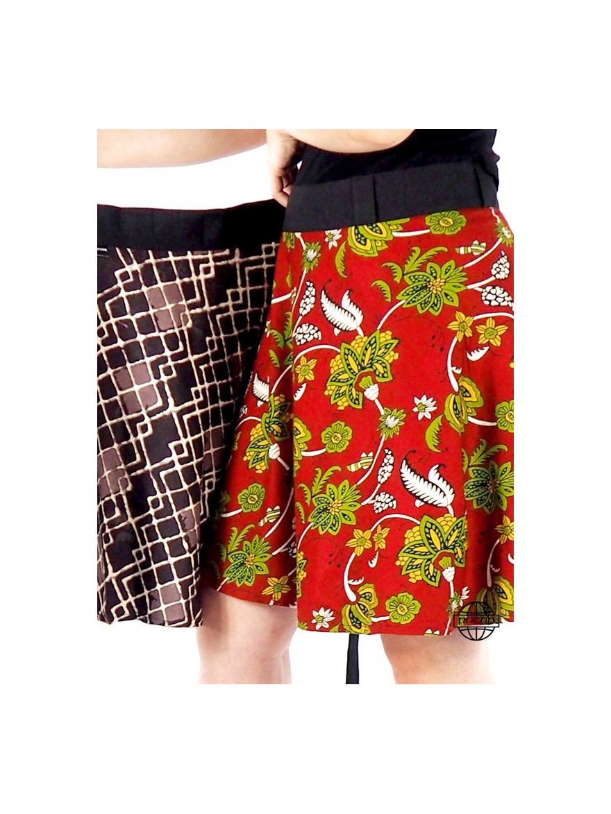 jupe genou, jupe 2 en 1, jupe imprimé géométrique et végétale, jupe portefeuille plissée