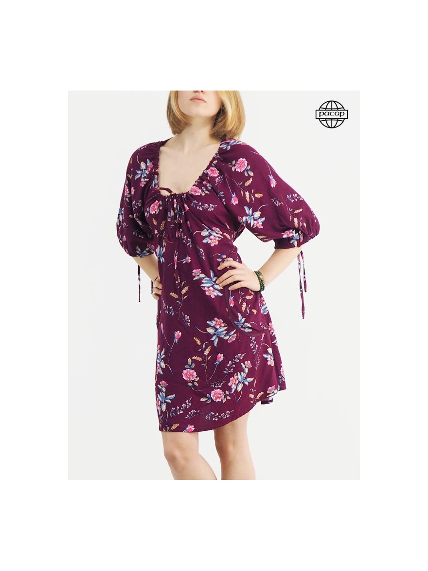 One Size Floral Dress with Pockets - Adjustable Sleeves and Collar - AYA