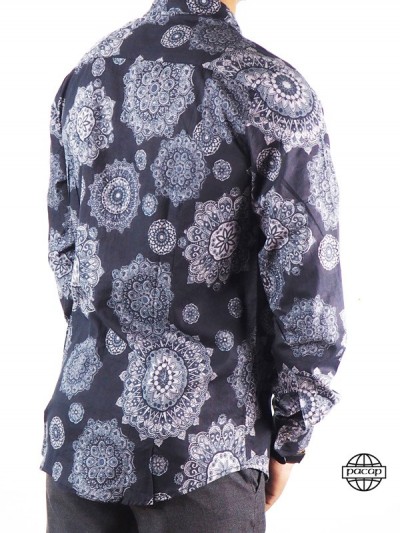 grossiste revendeur fabricant chemise vintage gris sur fond noire motif géométrique mandala homme