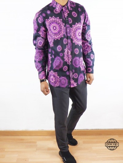 men's black and purple mandala shirt