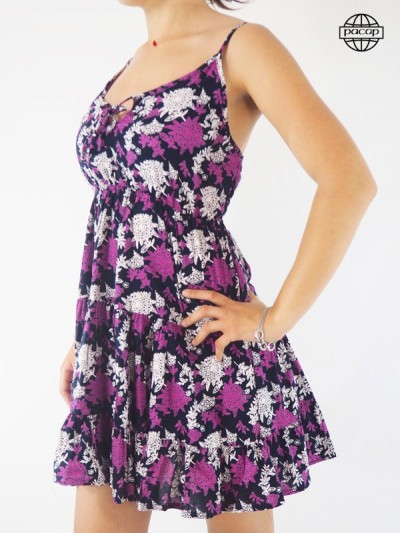 robe courte pour femme, robe d'été, robe en rayonne violette, robe à bretelles, robe de jour.
