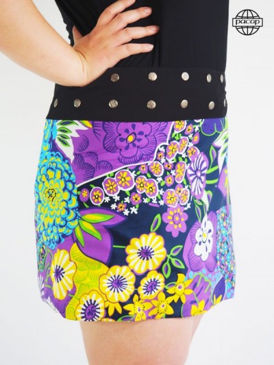 Skirt Skier Violet Buttons Genou Size Large Black Belt Buttons French Brand