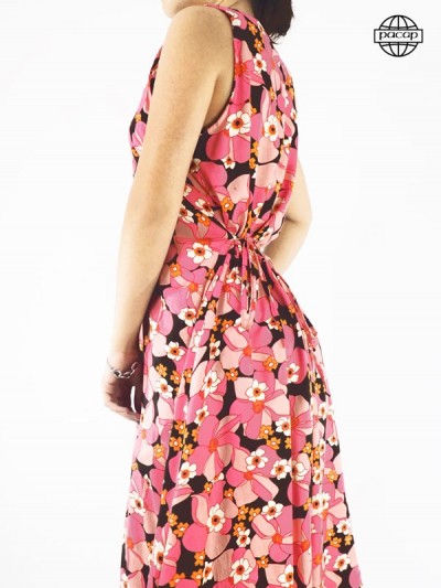 Robe Eté Femme Longue Rose et Noire sans manches en viscose marque française responsable