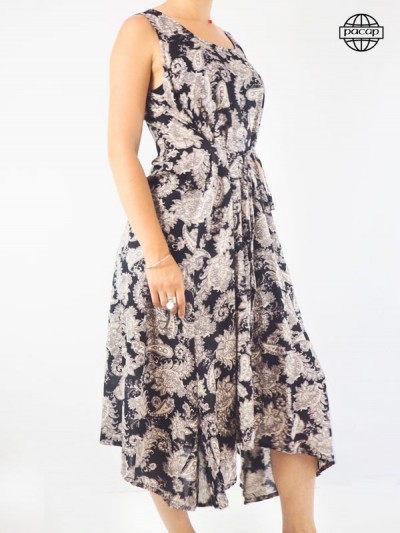 Robe Long Black Summer and Blanche Print Fantaisie Responsible French Brand