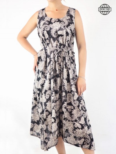 Robe Long Black Summer and Blanche Print Fantaisie Responsible French Brand