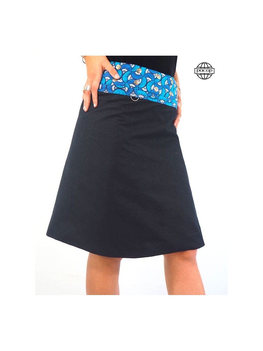 Straight Cut Jeans Zipped Wallet Skirt Vintage Dark Blue Pattern- POLET