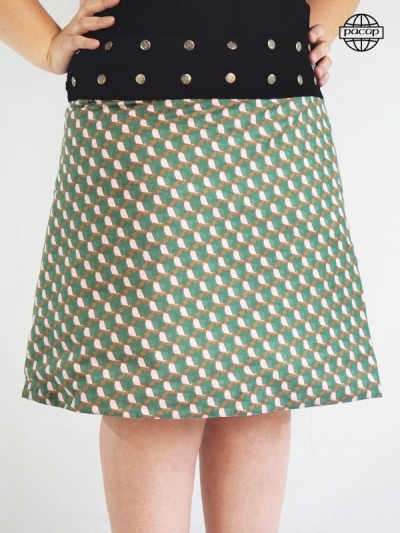 Jupe Tulipe Verte Maxi Motif Géométrique pour Femme Ronde