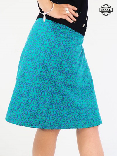 Jupe portefeuille bleue Femme Jean avec Pochette et Ceinture Zippée