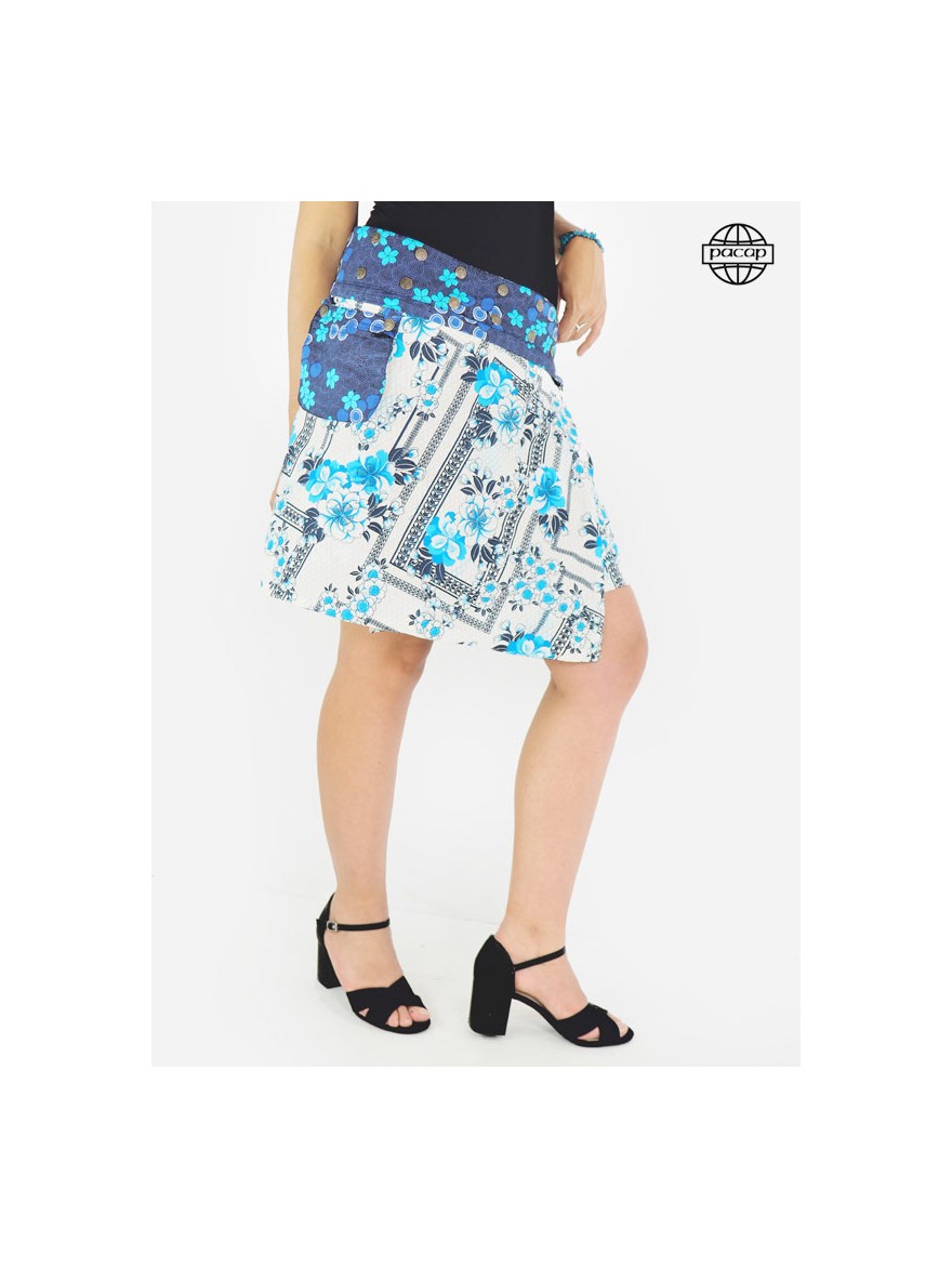 Blue Bohemian Skirt with Zipper Belt