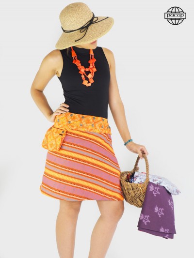 Multicolored Women's Mid-Length Skirt with Zipper Belt 100 Cotton