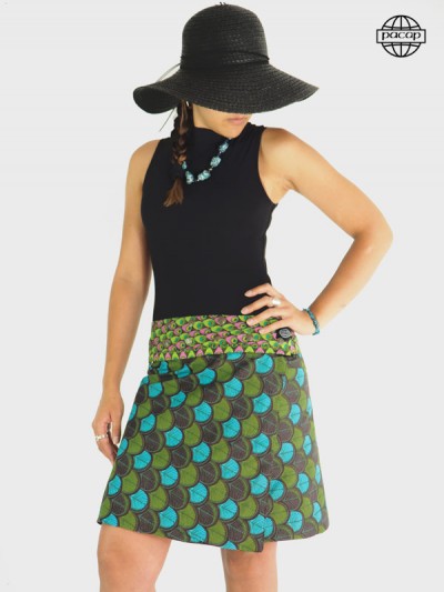 Original Green Peacock Pattern Mid-Length Skirt One Piece Zip Belt