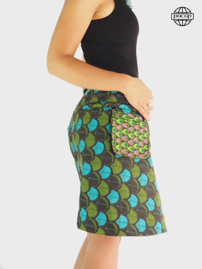 Original Green Mid-Length Skirt Peacock Pattern Zipped Belt Women's Unique Piece French Brand
