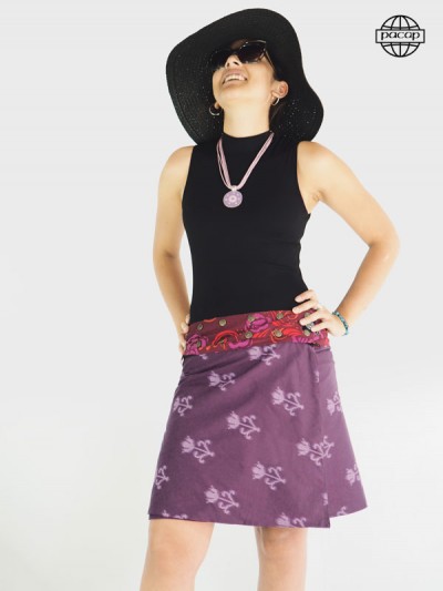 Jupe Violette Mi-longue Fermeture éclair Imprimé Floral Femme en Coton
