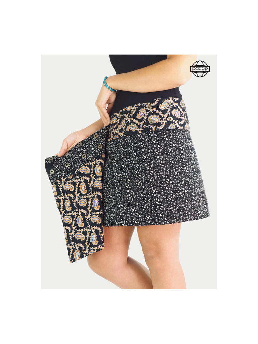 Mini Skirt Flat Belly Paisley Print Women Large Buttoned Belt