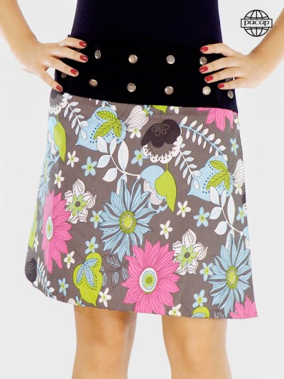 jupe portefeuille coton à fleurs multicolore coupe droite
