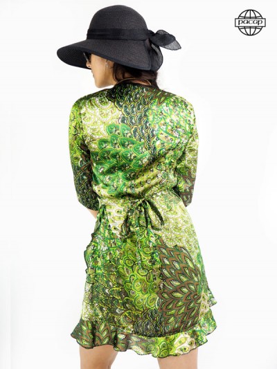 short dress with satin knot printed with apple green cashmere
