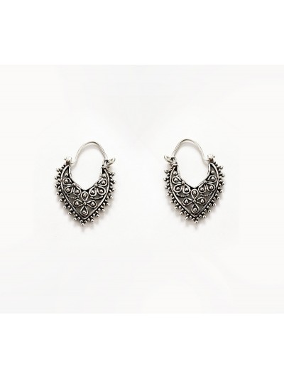 Silver Chased Indian Hearts and Flowers Earrings.