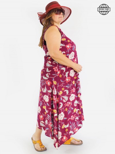 Grossiste France vêtement grande taille Robe rouge pour femme ronde ou enceinte sans manches avec imprimé fleuri