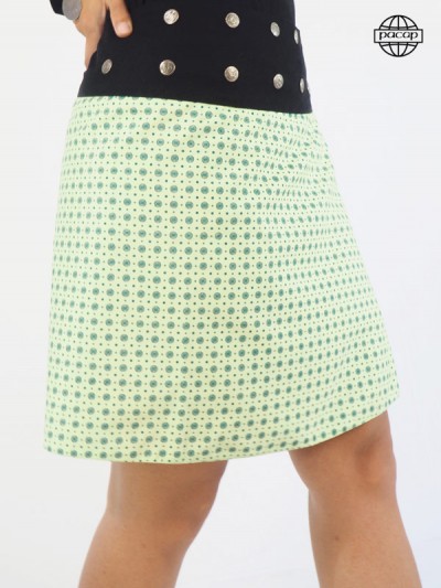 Jupe à pois vert en coton pour femme taille réglable ceinture ventre plat collection automne hiver