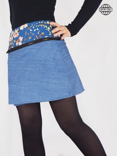 short reversible blue skirt convertible into jeans personalized belt with zip one size fits all