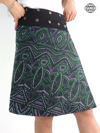 jupe longue ethnique imprimé a pois ikat aborigène africain tribal pour femme coupe évasée portefeuille fendue trapèze