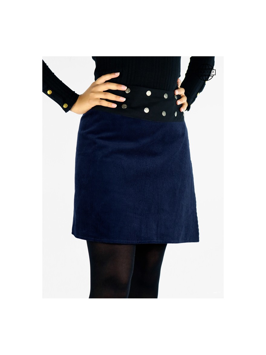 Large skirt in blue ribbed velvet