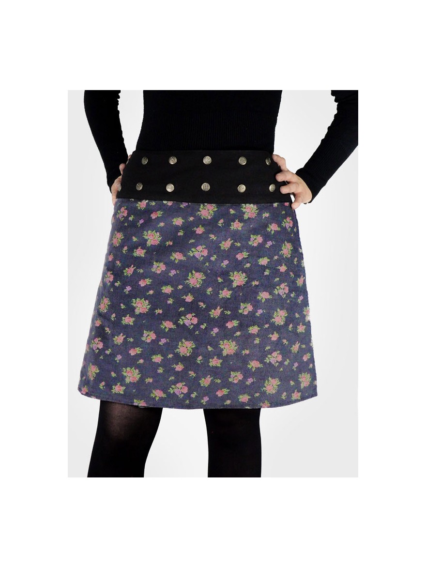 Winter skirt reversible autumn velvet grey-haired velvet night with large discrete floral designs from XL to 3 XL