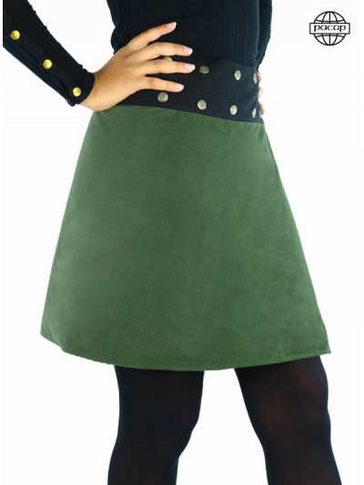 Skirt Winter Green fir size adjustable from 44 to 56 trapezoid form in velvet millerae small ribs
