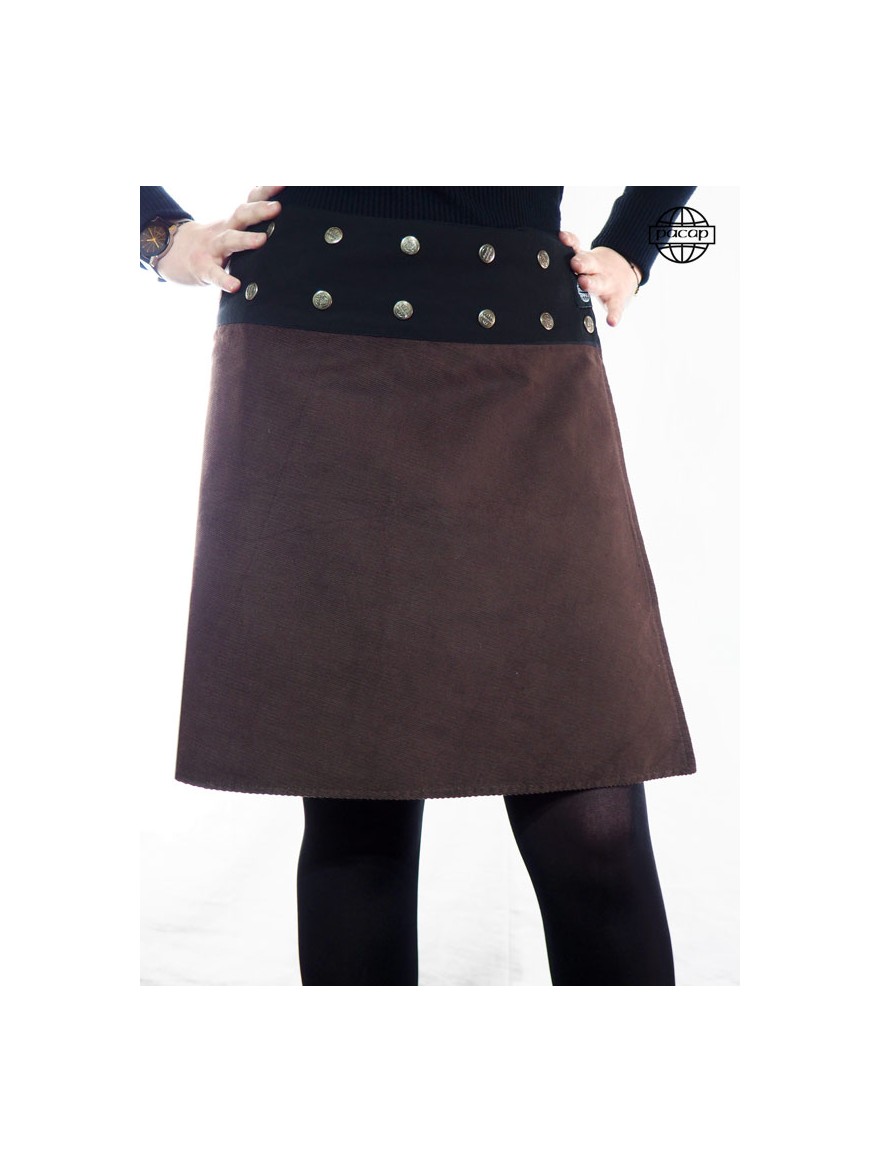 Winter skirt in velvet vintage satin waist size adjustable shape flared dark brown