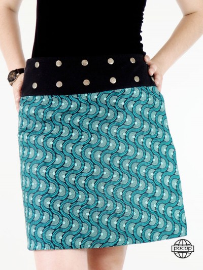 jupe géométrique imprimé vert sur coton pour femme