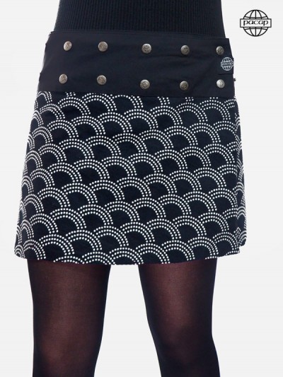 White fish-scale cotton skirt, bridge shape on black background