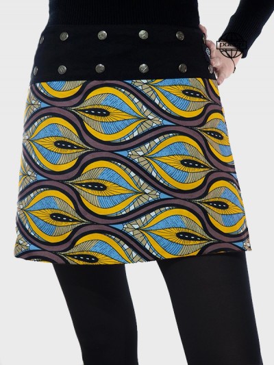 Jupe courte imprimé ethnique africain, mini jupe wax réversible, jupe multicolore imprimée, jupe patineuse