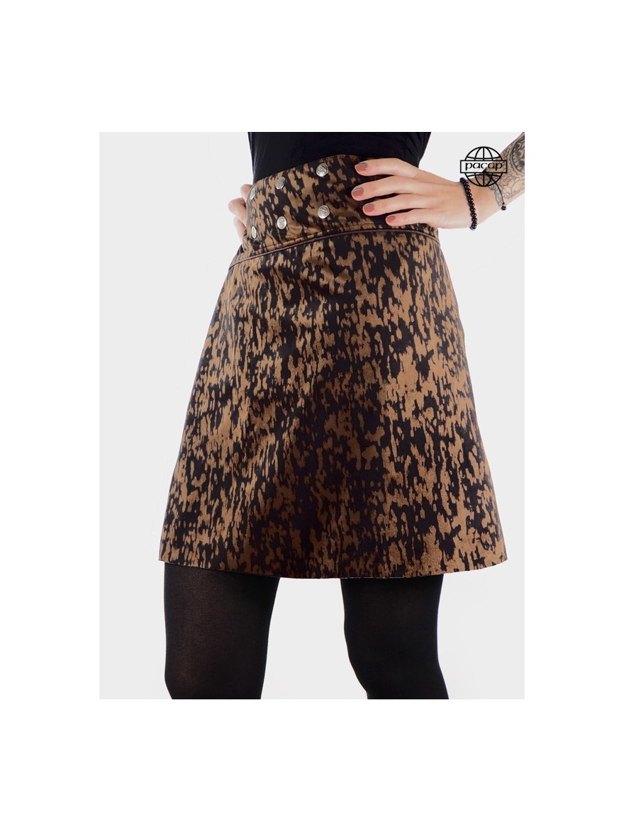 Brown skirt printed animal on silky velvet