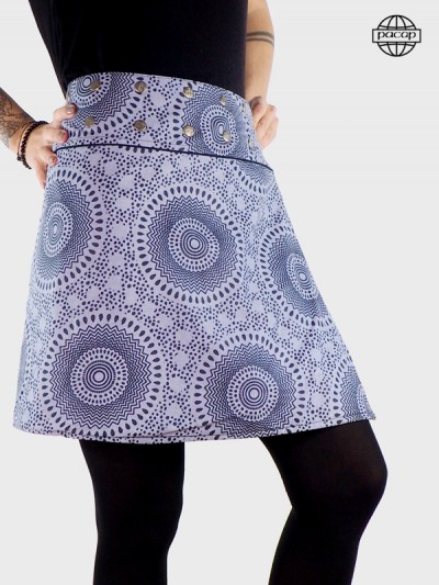jupe coton ceinture passepoilé bleue imprimé ethnique mandala à pois coupe évasée taille haute ajustable pour femme