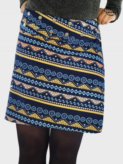 jupe ethnique en velours fin milleraie  pour femme imprime tribal boheme colorée taille reglable reversible pour hiver