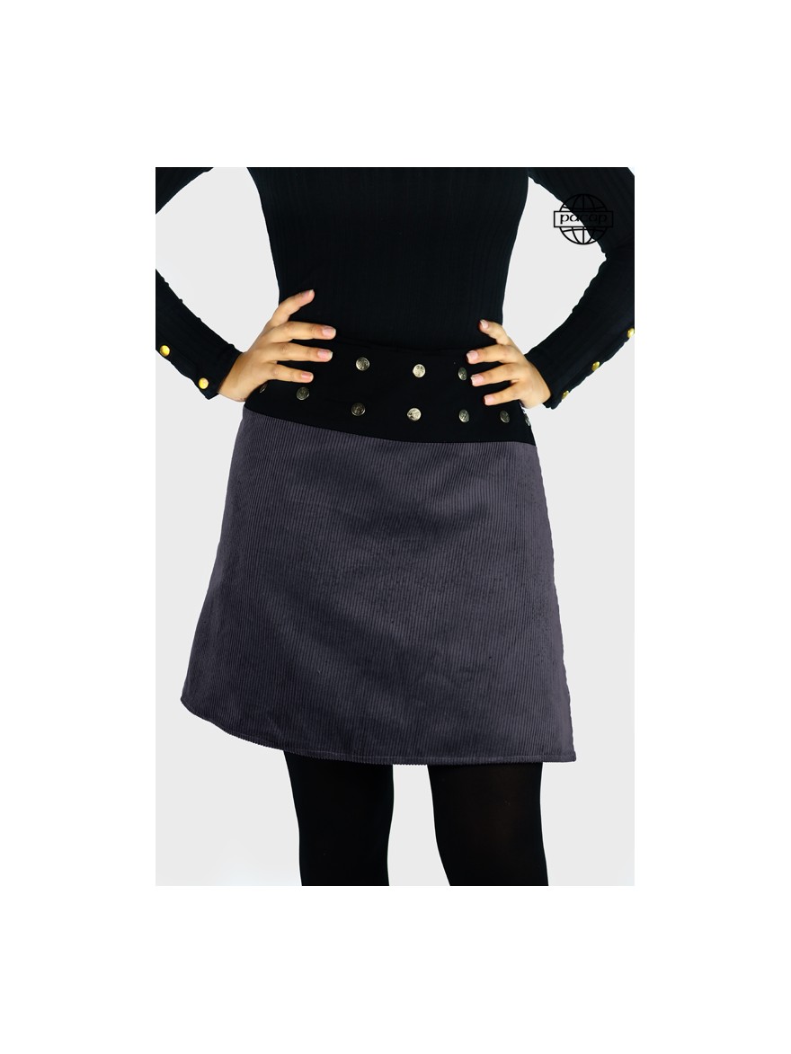 grey corduroy skirt adjustable waistband